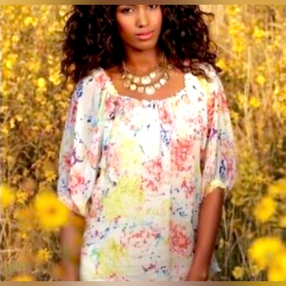 CAbi #826 Watercolor In Case Blouse Semi Sheer Shirt Floral Abstract Top Flowy - Picture 2 of 13